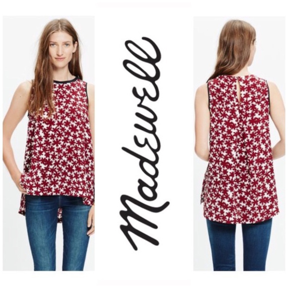 Madewell Red Silk Canal Pressed Flowers Top Tank